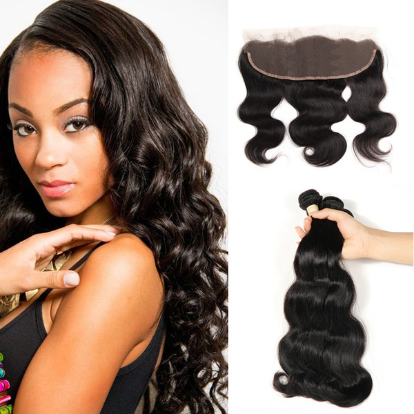 Indian Human Hair Body Wave 3 Bundles with Lace Frontal Ear to Ear Natural color 13*4 Lace Frontal with Human Hair Weft