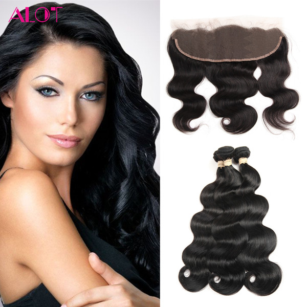 Peruvian Human Hair Body Wave 3 Bundles with Lace Frontal Ear to Ear Natural color 13*4 Lace Frontal with Human Hair Weft