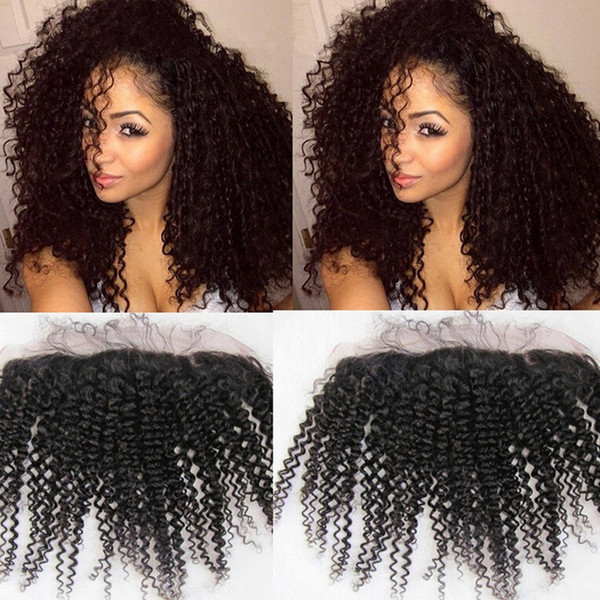 Pre-Plucked Brazilian Remy Hair Swiss Lace Frontal Closure With Baby Hair Kinky Curly 13x4 100% Human Hair Weaving