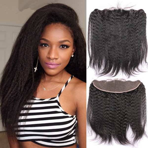 Brazilian Virgin Hair 13x4 Kinky Straight Lace Frontal Closure Italian Yaki Lace Front Closure with Baby Hair Pre-plucked Natural Hair Line