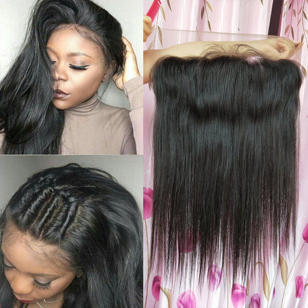 13x4 Brazilian Lace Frontal Closure With Baby Hair Natural Hairline Free Part Straight 8-22'' Natural Black Remy Hair