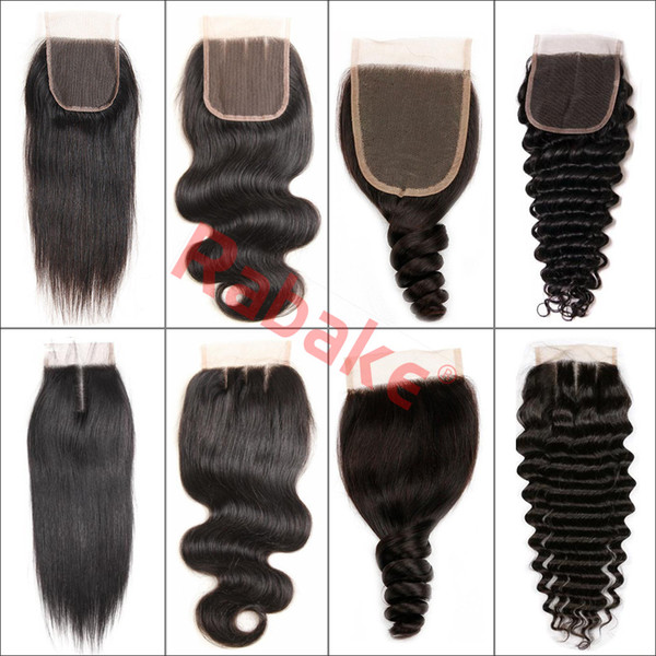 Brazilian Virgin Human Hair Lace Closure Body Wave Straight Deep Wave Loose Wave Rabake 8A Peruvian Malaysian Indian Human Hair Closures