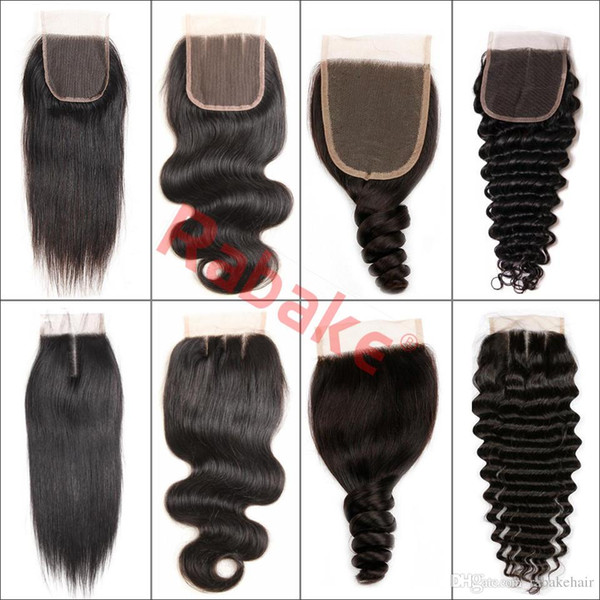 Brazilian Virgin Human Hair Lace Closure Body Wave Straight Deep Wave Loose Wave Rabake 8A Peruvian Malaysian Indian Human Hair Closures