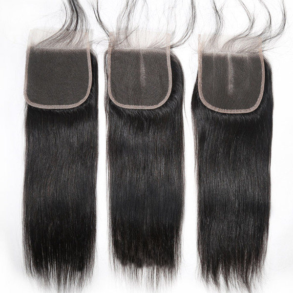 XBLHAIR Lace Closure Free Part Middle Part Three Part Closure with Baby Hair Brazilian Remy Human Hair Natural Color