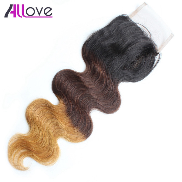 Allove T1b/4/27 Ombre Body Wave Lace Closure 4*4 Brazilian Virgin Human Hair Closure Body Wave Closure Peruvian Hair Bundles Malaysian Body