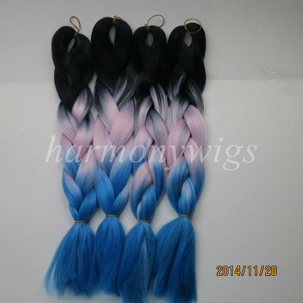 Synthetic Jumbo Braiding Hair 24inch 100g Ombre Three Tone Color Crochet Braids Synthetic Hair Extensions In Stock