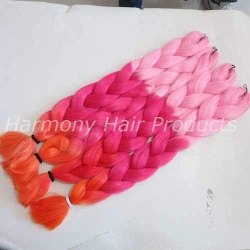 Synthetic Jumbo Braiding Hair 64inch 165g Pink&Light Red&Orange Ombre Three Tone Crochet Braids Synthetic Hair Extensions