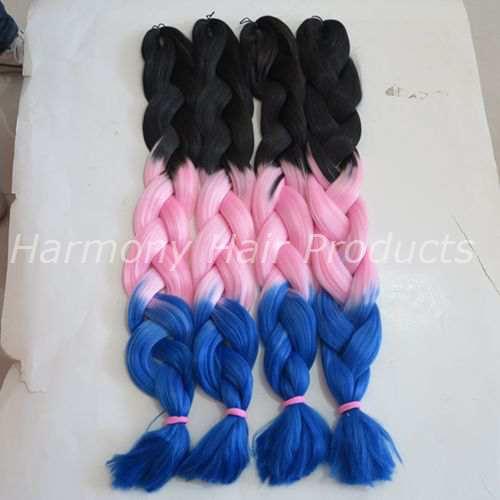 Ombre Synthetic Jumbo Braiding Hair 64inch 165g Black&Pink&Dark Blue Ombre Three Tone Crochet Braids Synthetic Hair Extensions