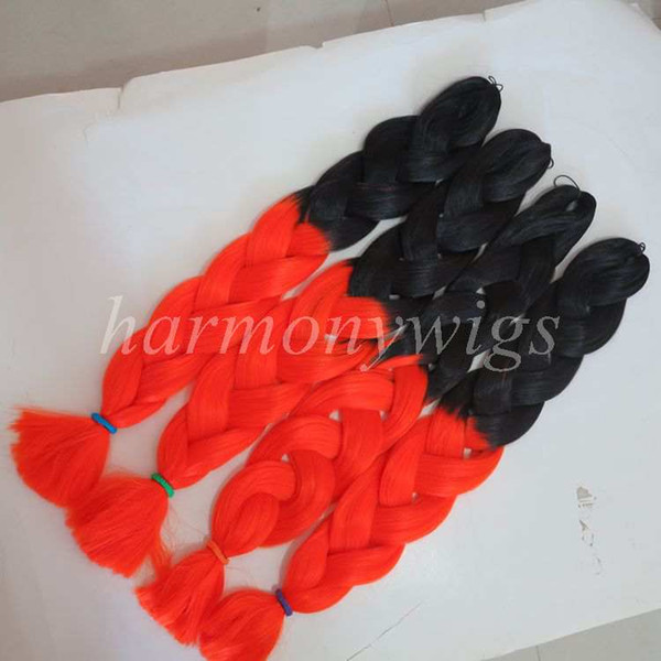 Synthetic Jumbo Braiding Hair 82inch 165g Black&Orange Ombre Three Tone Color Crochet Braids Synthetic Hair Extensions