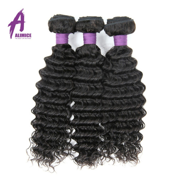 Brazilian Deep Wave Bundles Non-Remy Hair 100% Human Hair Weave Bundles Alimice Weaving Extensions Natural Color