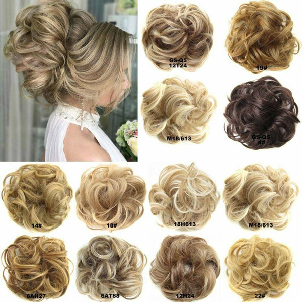 Women Girls Synthetic Hair Extension Bun Donut Updo Ponytail Holder Elastic Wave Curly Decorative Hairpieces Wrap Scrunchies