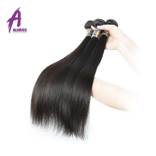 Alimice Hair Weaving Brazilian Straight Hair Extensions 100% Remy Human Weave Bundles Natural Color 12-26Inch Free Shipping