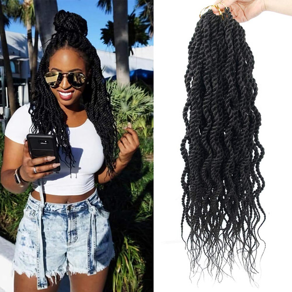 18Inch 80g Wavy Senegalese Twist Crochet Hair Braids Wavy Ends Synthetic Hair Extension Kanekalon Curly Crochet Twist Braiding Hair
