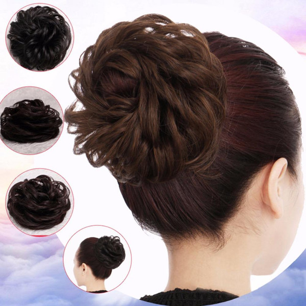 Light brown Chingnon elasticity Fake Curly Bun Elastic Band Updo Braidal Hairpieces For Women False hair Headwear