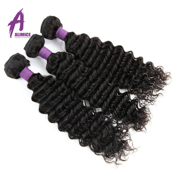 Peruvian Deep Wave Hair Bundles Human Hair Weave Bundles Extension Alimice Non-Remy Machine Double Weft Natural Color