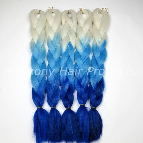 Kanekalon Jumbo Braid Hair Blonde+Light blue+Dark blue 100G 24inch Ombre Three Tone color xpression Synthetic Braiding extensions in stock