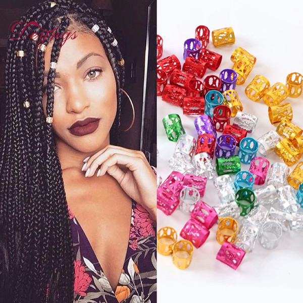 Wholesale-Hair Beads Braids 100 Pcs/Lot 5 Colors Dreadlock Beads Adjustable Cuff Micro Rings 8.5MM Hole Metal Tube Lock