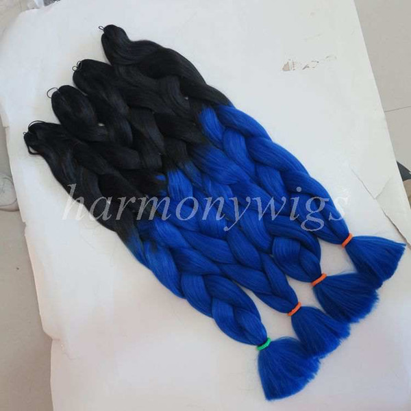 Synthetic Jumbo Braid Hair 82inch 165grams Black&Dark Blue Ombre two tone color xpression synthetic braiding hair extension in stock