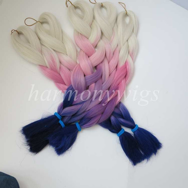 kanekalon jumbo braid hair 24inch 100g Blonde&Pink&Purple&Dark Blue Ombre four tone Color Xpression Synthetic Braiding Hair Extensions