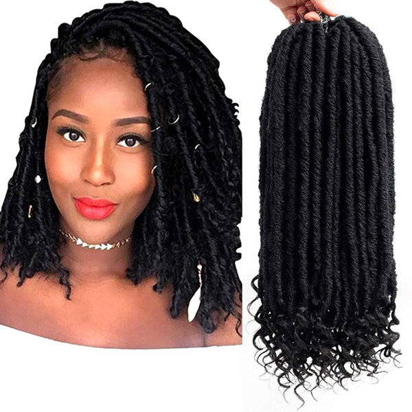 Crownhairstore 16 inches Black Straight Goddess Faux Locs Synthetic Crochet Hair with Curly Ends Twist Braids 24 Strand