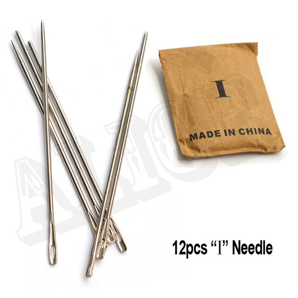 Wholesale-12pcs I Curved Sewing Needle Weaving Needle Straight Sew In Needle For Weave