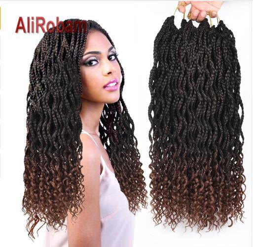 Curly End Box Braid Ombre Brown Or Burgundy Crochet Braids Kanekalon Synthetic Braiding Hair Extensions 24Strands/pack