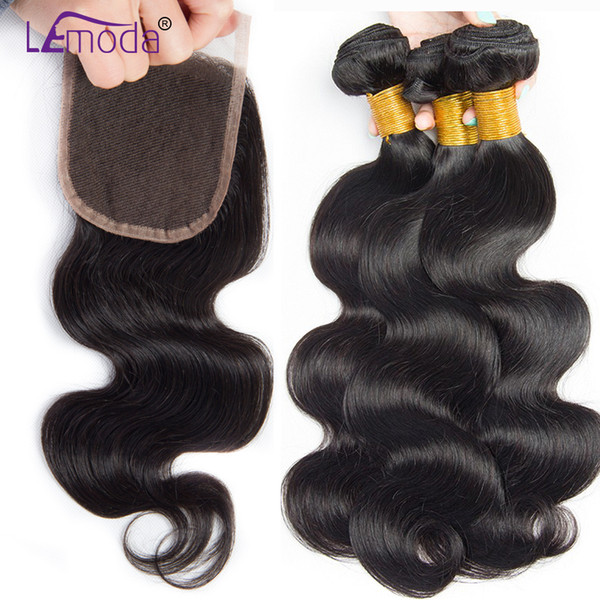 Lemoda Brazilian Body Wave 3 Bundles With Closure Human Hair Weave Non Remy Hair Extensions Free Part Lace Closure 4pcs/lot