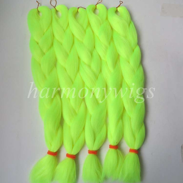 Kanekalon Jumbo braiding hair Extension 24inch Folded 80g Solid NEON YELLOW Color Xpression Synthetic braids Hair TF2106 in stock