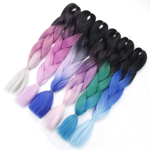 Synthetic Jumbo Braids Ombre Braiding Hair Kanekalon Box Braid Hair Pink Purple Green Grey Yellow Golden xpression braiding hair