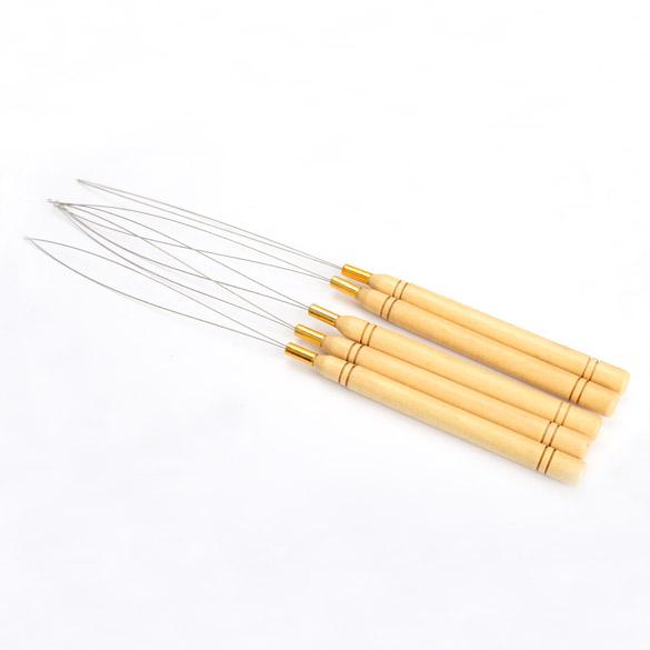 New 5Pcs Wooden Handle Hair Extensions Loop Needle Threader Pulling Tool Hot Selling H7JP