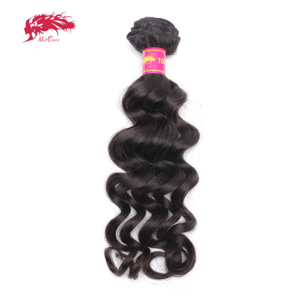 Ali Queen Hair Products Brazilian Virgin Hair Natural Wave Bundles Natural Black Color 100% Human Weaving