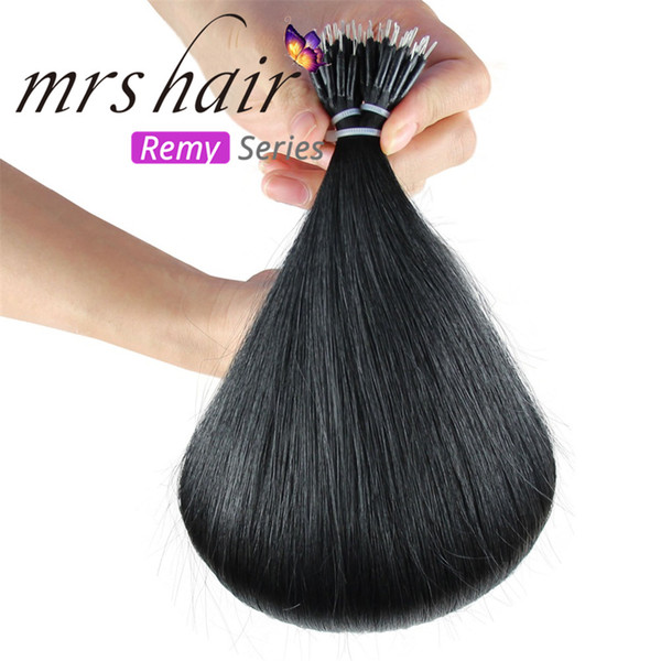 MRSHAIR 18'' Remy Micro Beads Hair Extensions In Nano Ring Links Human Hair Straight 10 Colors European Pre Bonded Hair Extensions