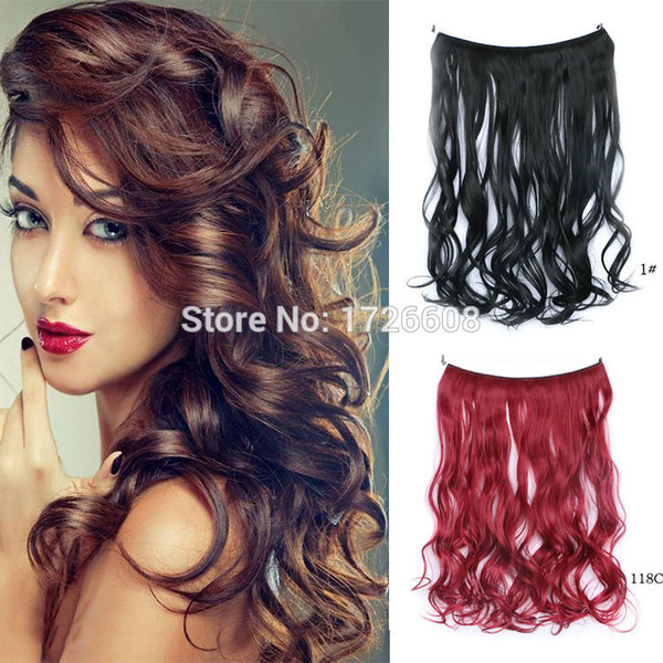 18'' Multi Color Fish Line Hair No Clips Hair Extension Brazilian Natural Wave Invisible Halo Synthetic Hair Extension Flip In