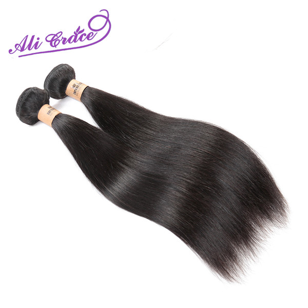 Wholesale-Ali Grace Hair Product Peruvian Virgin Hair Straight 2PCS Human Hair Extension Natural Black Peruvian Straight Virgin Hair Weave