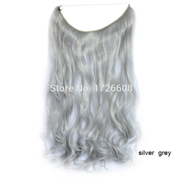 18 inch grey silver hair no glue no clip hair extension brazilian natural wave invisible synthetic halo hair extensions flip in