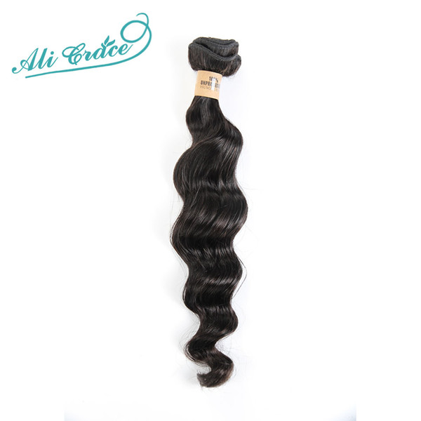 Wholesale-Ali Grace 1pc per lot Brazilian Virgin Hair Loose Wave 1B Natural Black Human Hair Extension 12 to 28 Loose Wave Hair Weave