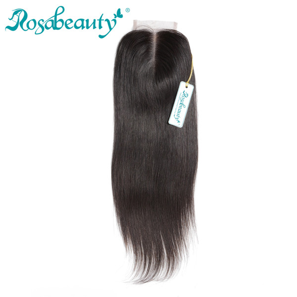 Rosabeauty Lace Closure Brazilian Straight Human Remy Hair Natural Color 4x4 Middle Part with baby hair Free