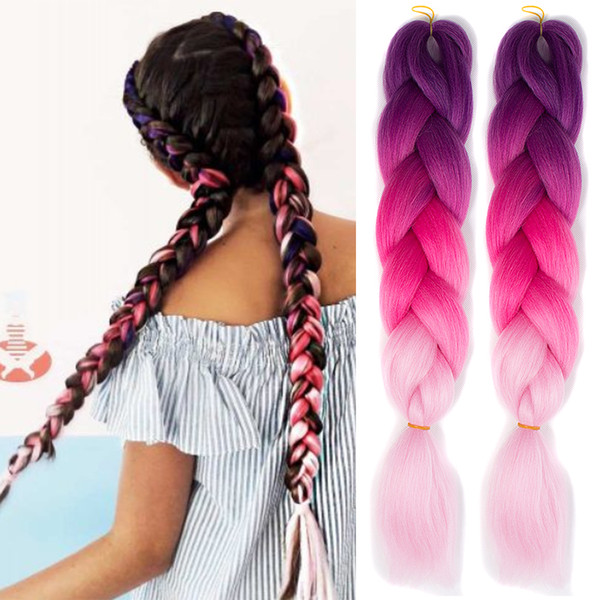 Ombre two three tone hair color jumbo braiding hair synthetic black brown JUMBO BRAIDS bulks extension cheveux 24inch ombre box braids hair