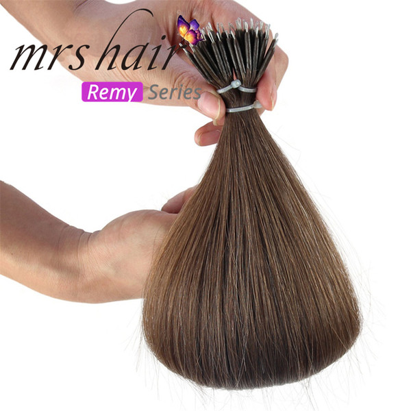 MRSHAIR 18'' Cuticle Remy Human Hair Extensions In Nano Ring Links Human Hair Straight European Pre Bonded Hair Extensions 6# Light Brown