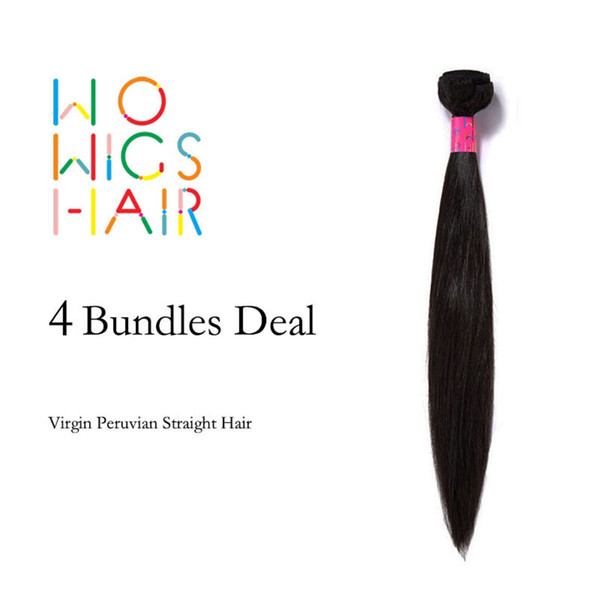 Wholesale-WoWigs Hair Unprocessed Peruvian Virgin Hair Straight 4Pcs Lot, Virgin Peruvian Straight Hair Weaves Bundles Wholesale