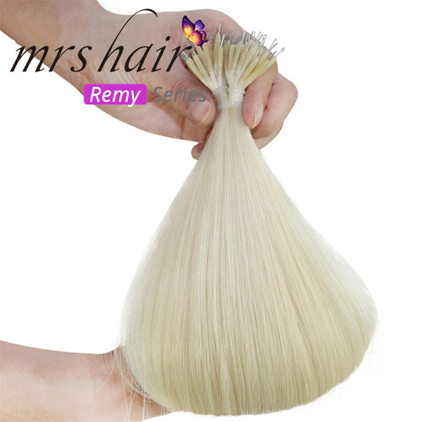 MRSHAIR 18'' Remy Micro Beads Hair Extensions 60# Platinum Blonde Nano Ring Links Human Hair Straight European Pre Bonded Hair Extensions