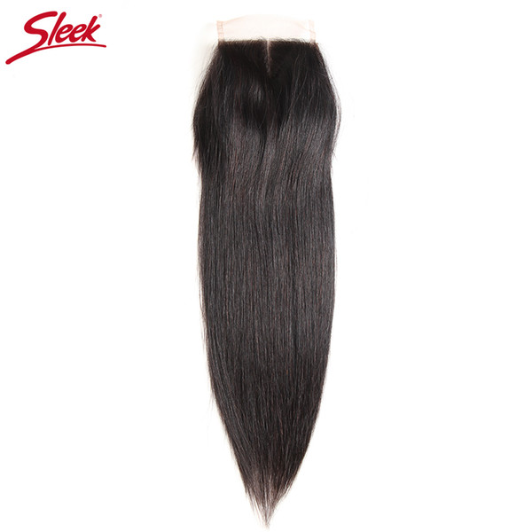 Sleek Brazilian Straight Hair 4x4 Lace Closure 100% Remy Human Hair Natural Color Middle Part Top Closures 8-18 Inch