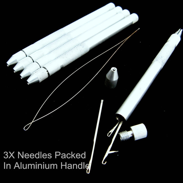 Wholesale-1 Set Hair Extension Tools Knitting Needles New 3x Hooking Ventilating Alum Pulling Needle + Holder KIT For Micro Ring Tool