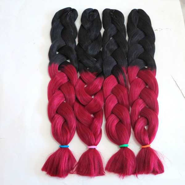 64inch 165gram Two tone Synthetic Crochet Box Jumbo Braiding Hair Extensions Black+Burgundy and FREE GIFT Crochet Needle