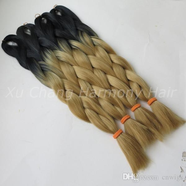 Kanekalon Jumbo Braiding Synthetic Hair Black+27F Folded length 24 inch 100grams Two Tone Ombre Colored Hair Extension