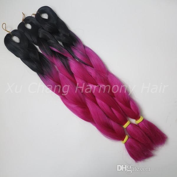 Jumbo Box Braiding Synthetic Hair 24 inch 100g Black&Fuchsia Ombre Two Tone kanekalon Xpression Dreadlocks Senegalese Twists Hair Extensions