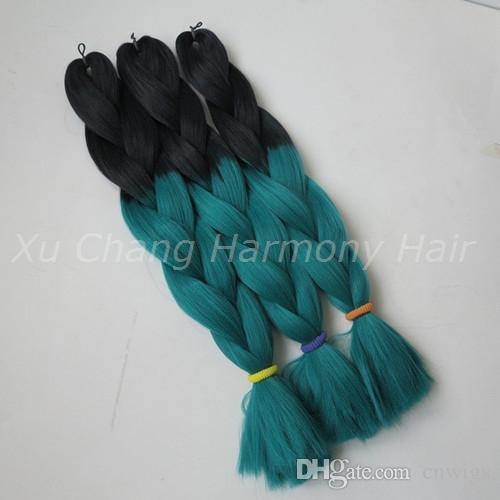 Kanekalon Jumbo Box Braiding Synthetic Hair 20 inch 100g Black&Emerald green Ombre Two Tone Xpression Hair Extension