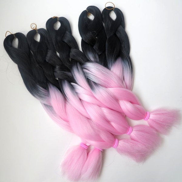 Kanekalon Synthetic Jumbo Braiding Hair Crochet Braids Twist 24 inch 100g Black&Pink Ombre Two Tone Color synthetic Hair Extension