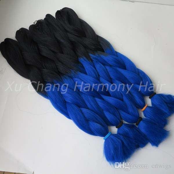 Kanekalon Jumbo Braiding Synthetic Hair 24 inch 100g Black&Royal blue Ombre Two Tone Colored Xpression Hair Extension best quality