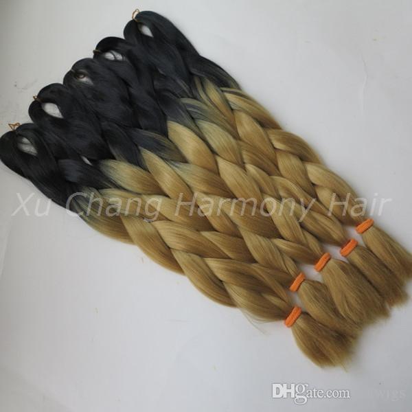 Kanekalon Jumbo Braiding Synthetic Hair 24 inch Black&27F# Ombre Two Tone Colored For Dreadlocks Crochet Box Braids Twist